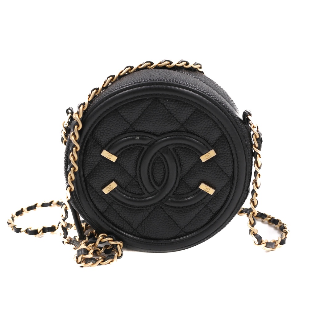 Chanel CC Filigree Calfskin Round Crossbody Bag 