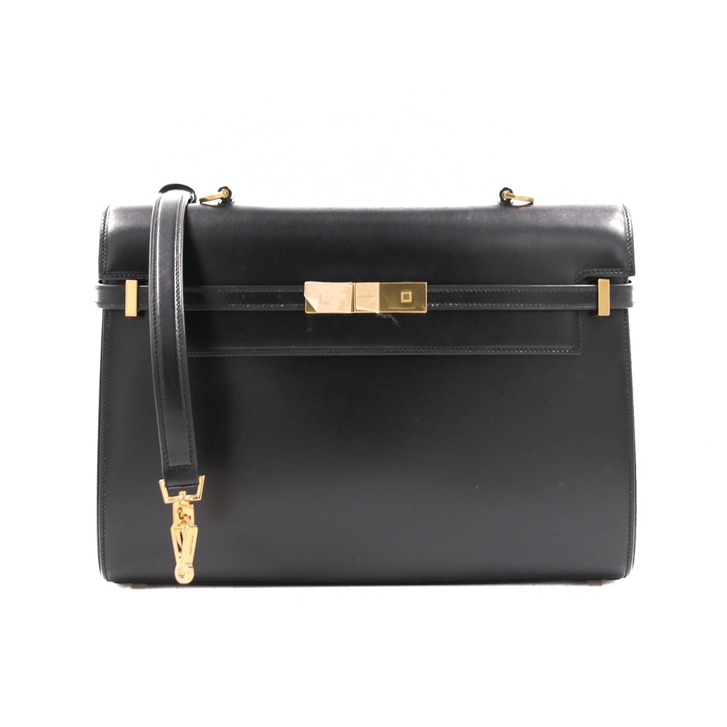 [Yves-Saint-Laur-25327] Yves Saint Laurent Manhattan Shoulder Bag in Black Box Leather