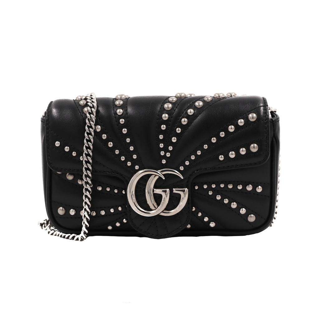 Gucci GG Marmont Chain Shoulder Bag Black with Studs 476433