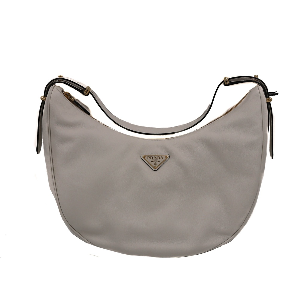 [Prada-25358] Prada Arque Leather Shoulder Bag in White