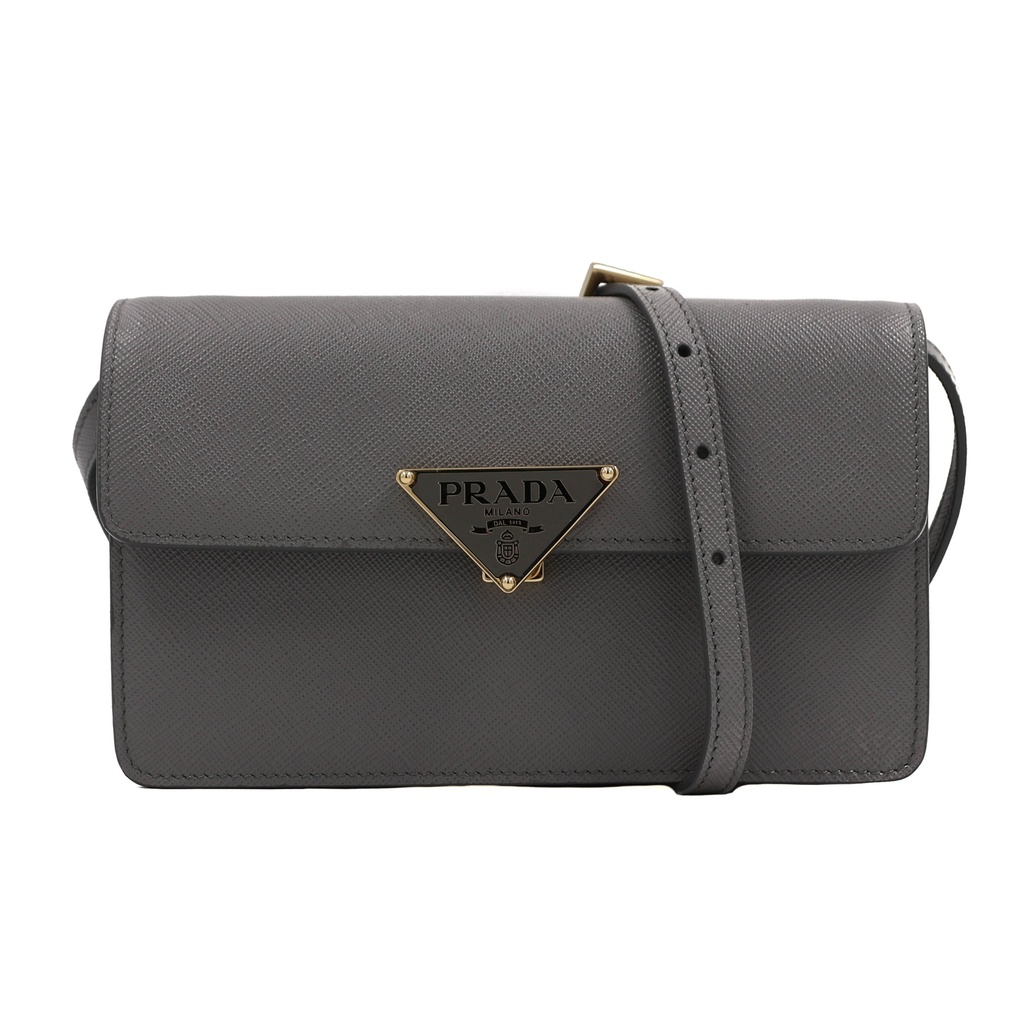 [Prada-25359] Prada Embleme Flap Mini Bag in Grey