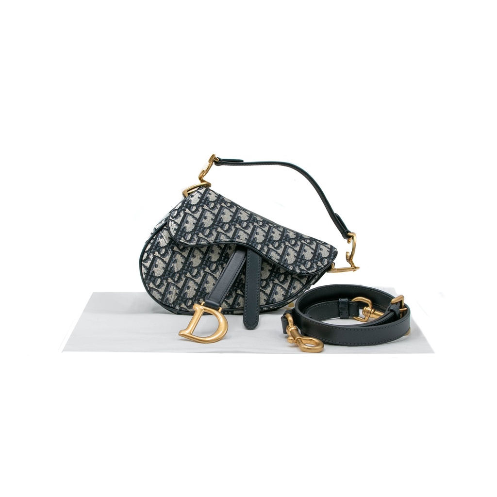[Christian Dior-25434] Christian Dior Mini Saddle Bag in Blue Dior Oblique Jacquard canvas