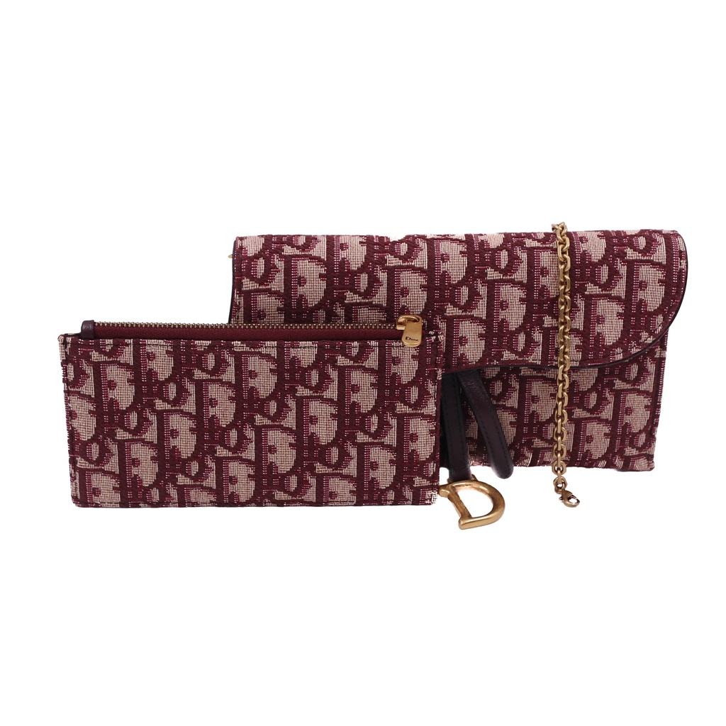 [Christian-Dior-25445] Christian Dior Oblique Burgundy Wallet on Chain