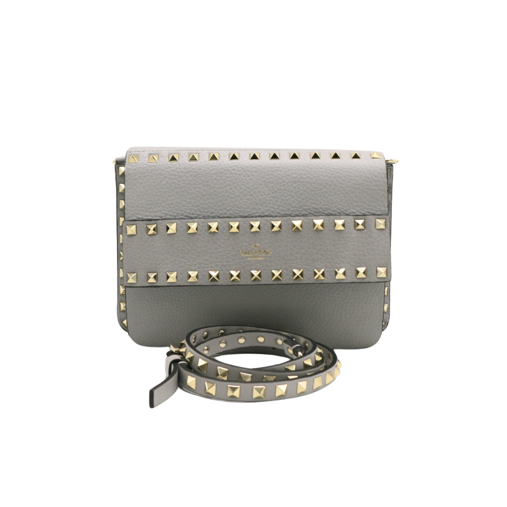 [Valentino-25486] Valentino Grainy Calfskin Rockstud Crossbody Bag