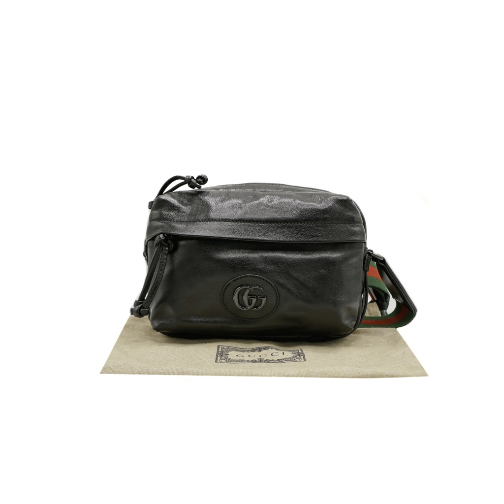 Gucci Double G Leather Messenger Bag Black 725696