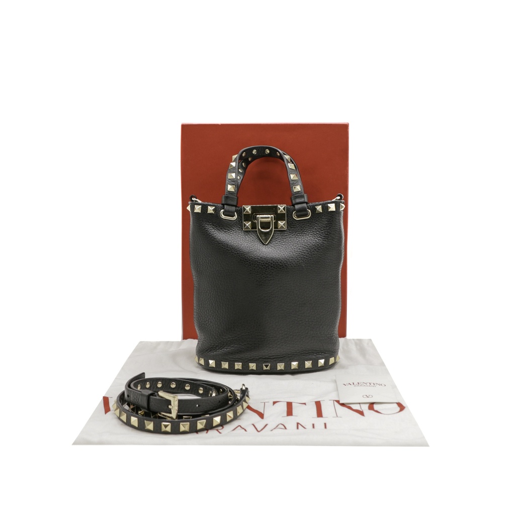 Valentino Rockstud Small Shopping Bag in Black