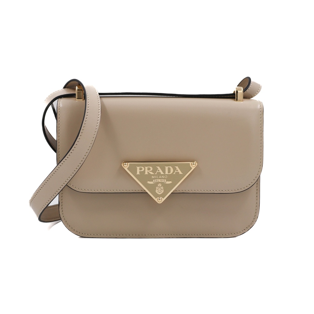 Prada Saffiano Leather Flap Shoulder Bag in Beige
