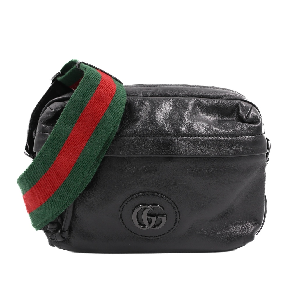 Gucci Double G Leather Messenger Bag Black 725696