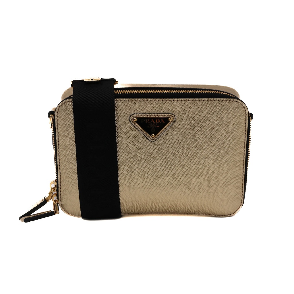 [Prada-25742] Prada Saffiano Travel Small Brique Crossbody Bag in Gold