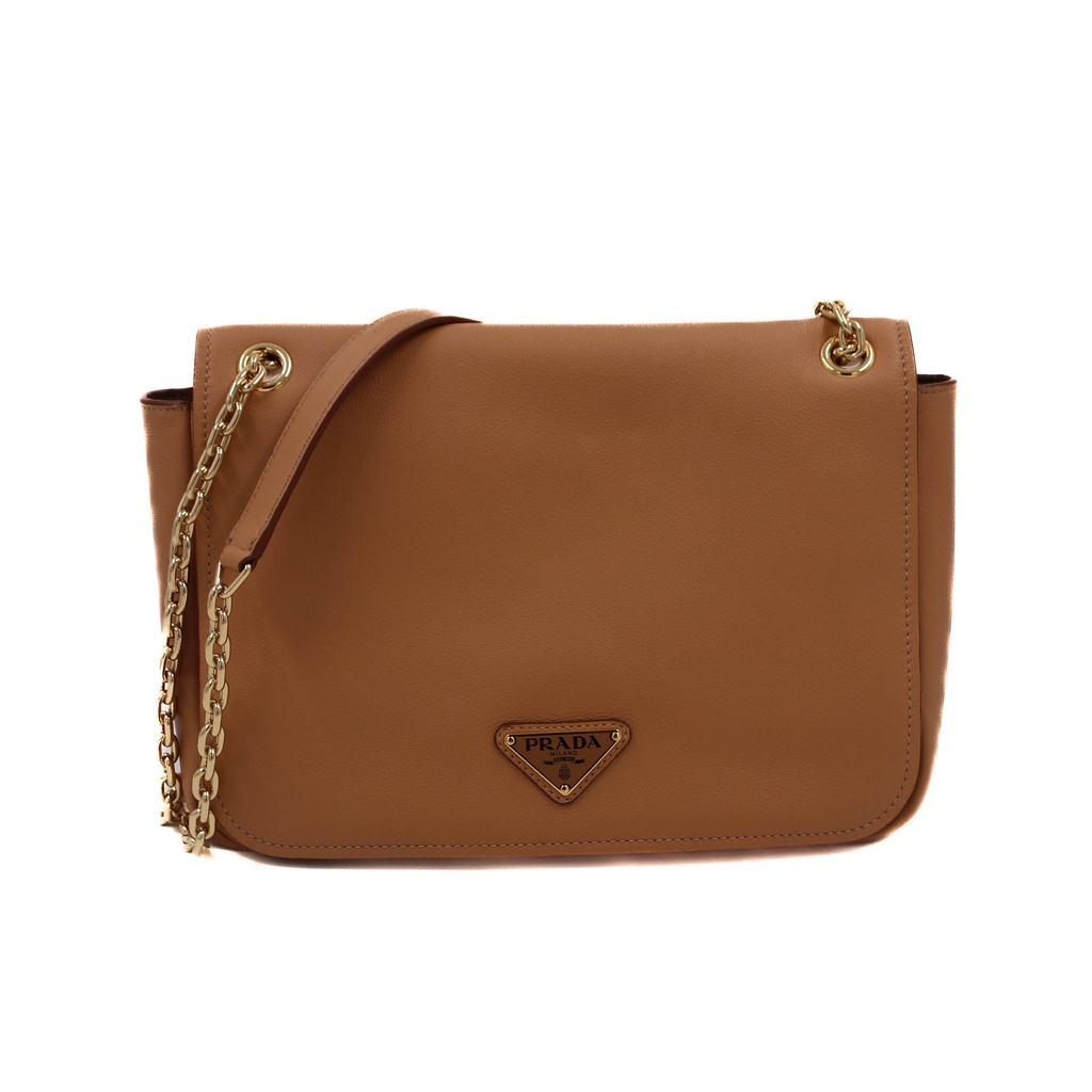 Prada Saffiano Leather Flap Shoulder Bag in Beige