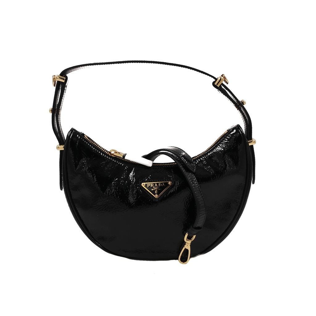 [Prada-25764] Prada Arqué in Black Patent Leather Shoulder Bag