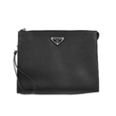 Prada Black Saffiano Leather Men Wristlet Pouch