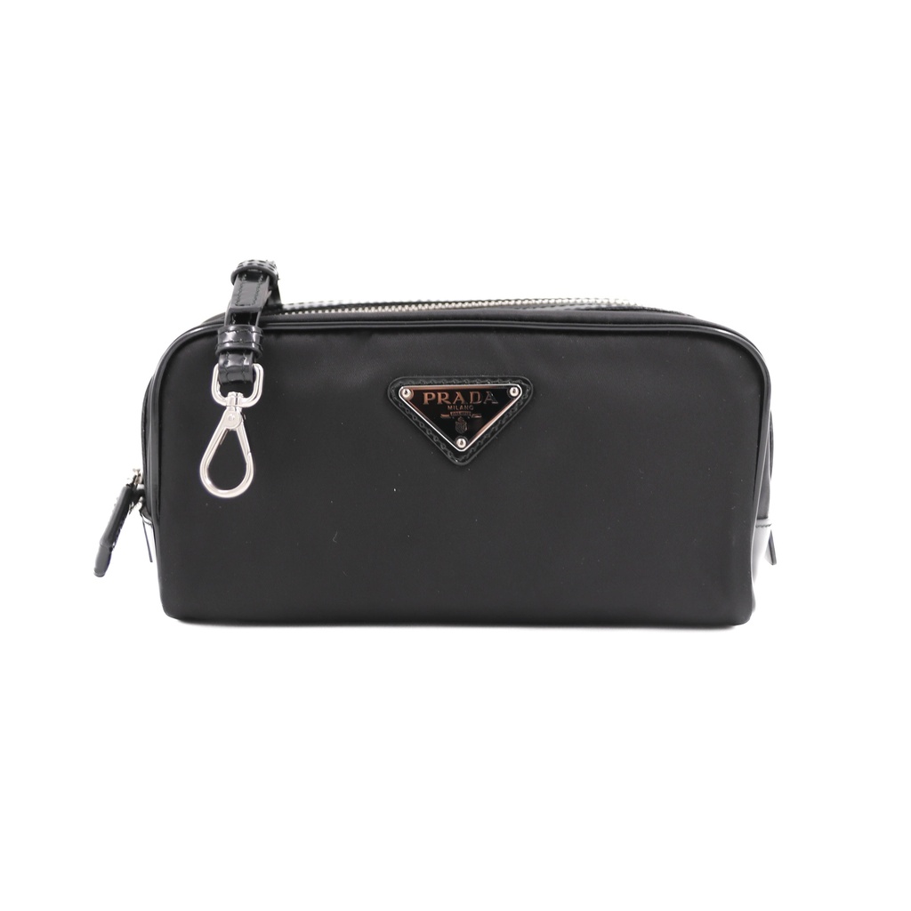 Prada Re-Nylon in Black Saffiano leather pouch