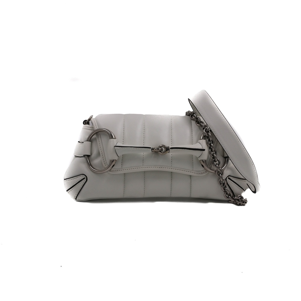 [Gucci-25903] Gucci Horsebit Chain small shoulder bag in white nappa leather