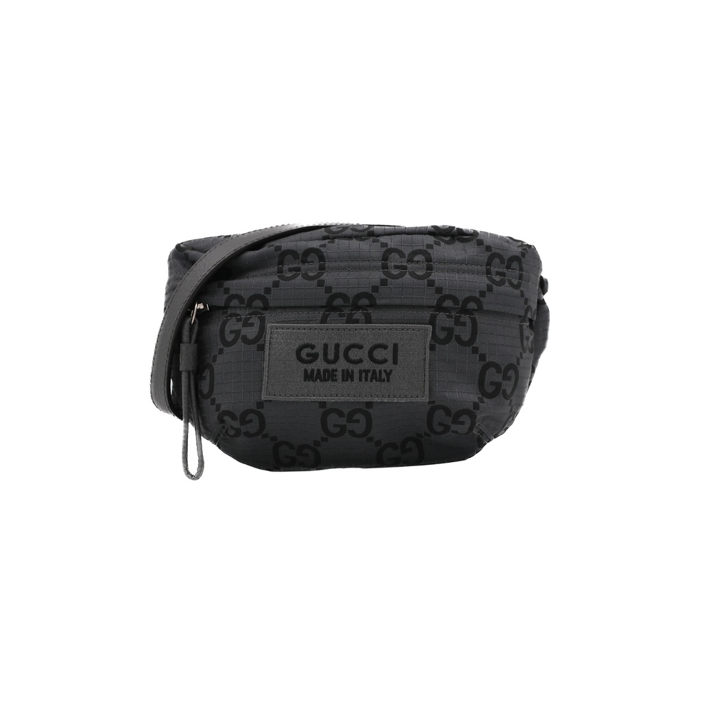 [Gucci-25931] Gucci GG Logo Gray/Black Nylon Belt Bag 767934