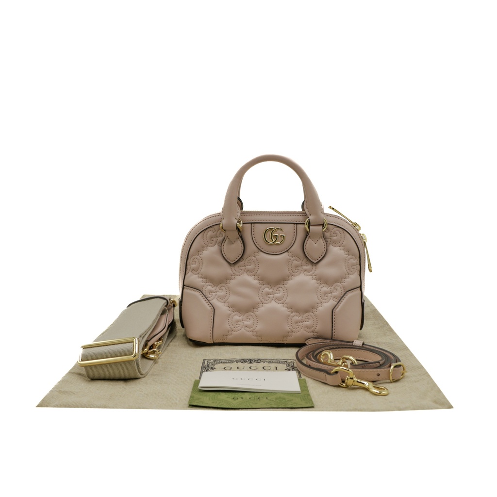 [Gucci-25935] Gucci GG Matelasse Leather Controller Boston Small Pink Bag 
