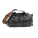 Gucci Black Leather Duffle Bag with Web Strap 725701