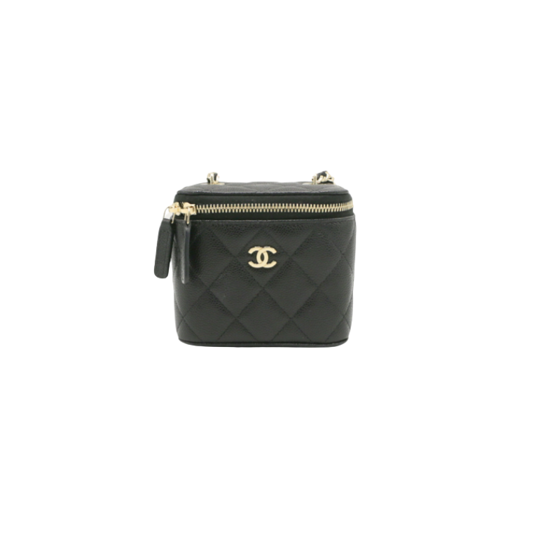 Chanel Small Vanity Case in Quilted Caviar in Black