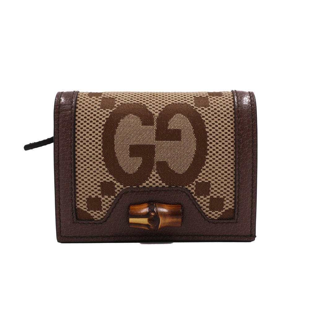 Gucci Diana Jumbo GG Bamboo Wallet Beige Brown Compact Bifold Canvas Box 658244