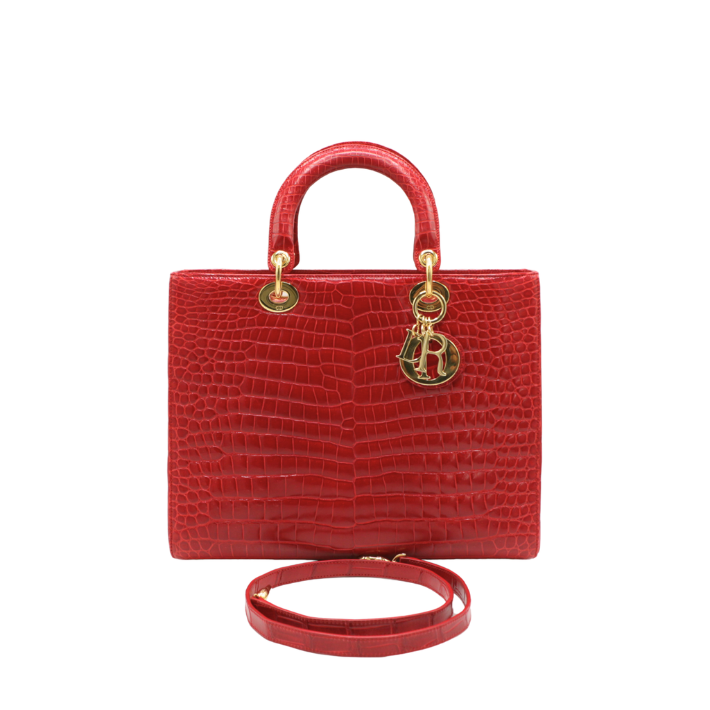Christian Dior Lady Dior Large in Red Crocodile Leather