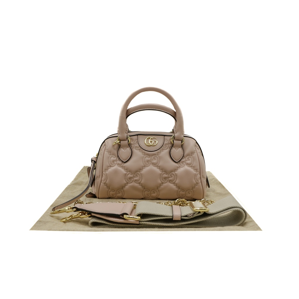 [Gucci-26192] Gucci GG Matelassé Pink Leather Top Handle Bag 702251