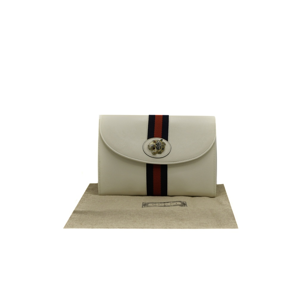 Gucci Rajah Leather Web Pouch In Beige 576538