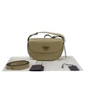 Prada Arqué leather shoulder bag with flap Camel