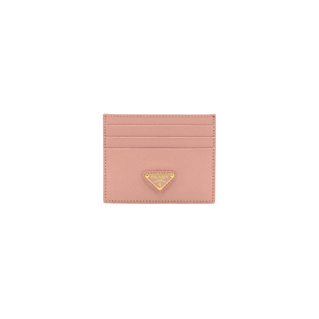 Prada Pink Saffiano Triangle Logo Card Holder