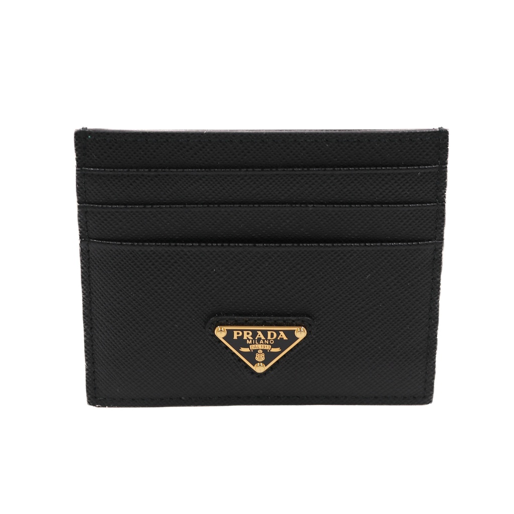 Prada Black Saffiano Triangle Logo Card Holder