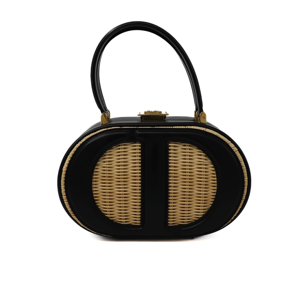 [Christian-Dior-26401] Christian Dior Wicker CD Vanity Bag crafted from black leather