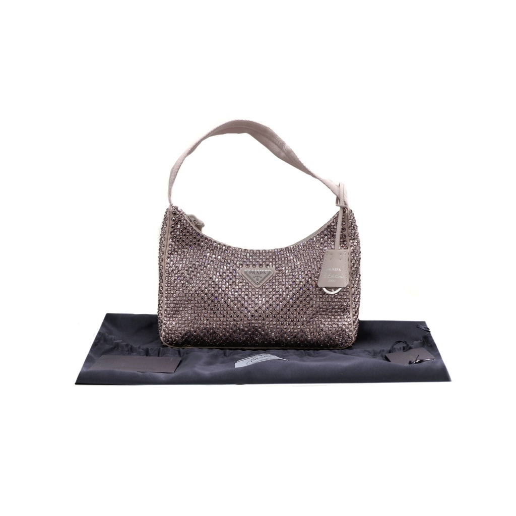 [Prada-26403] Prada Re-Edition 2000 Satin Crystal Mini Bag Pink