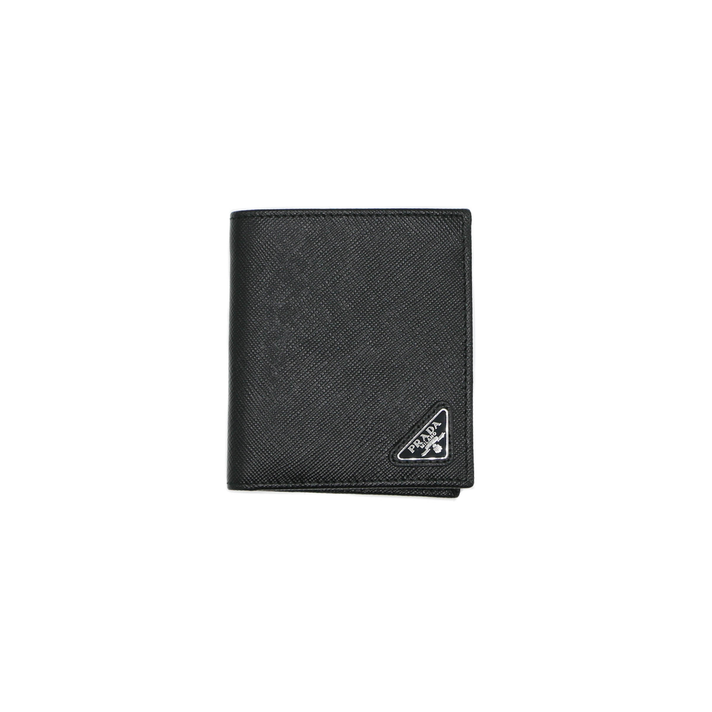 [Prada-26450] Prada Saffiano Triangle Logo Bifold Black Wallet