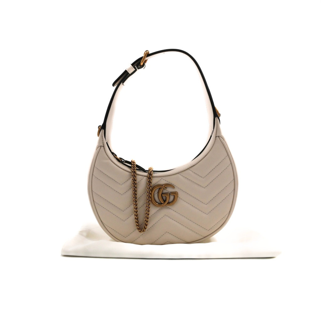 [Gucci-26718] Gucci Marmont Half Moon Shaped Mini Shoulder Bag White