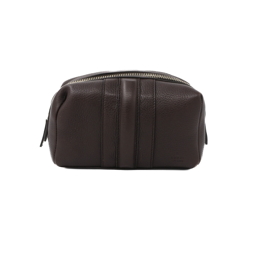 Gucci Dark Brown Pebbled Leather Cosmetic Pouch