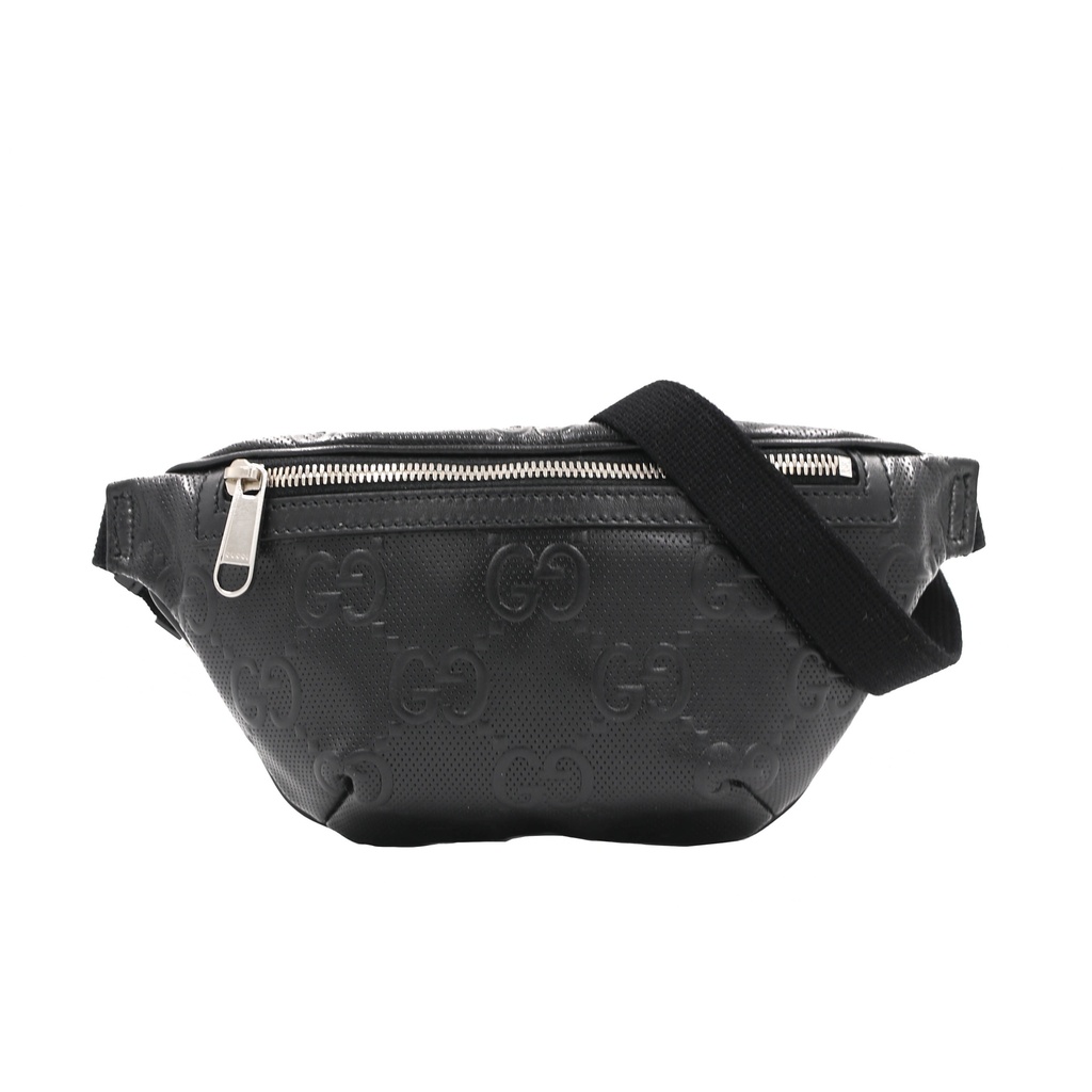 [Gucci-26732] Gucci GG Embossed Leather Belt Bag Black
