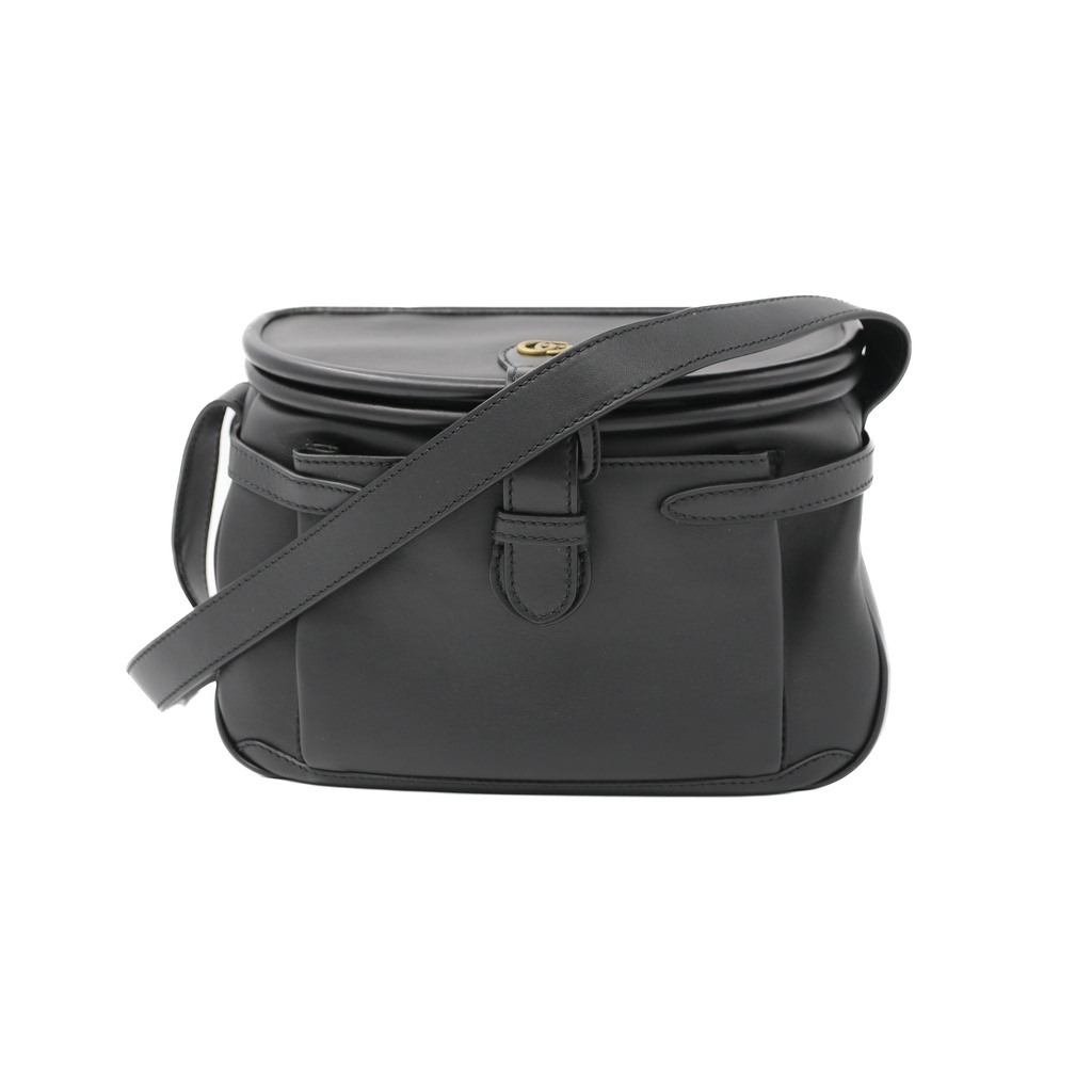 [Gucci-26733] Gucci GG Logo Black Leather Clasp Crossbody Bag