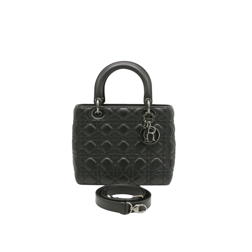 [Christian-Dior-26779] Christian Dior Lady Dior Medium Lambskin Black Bag
