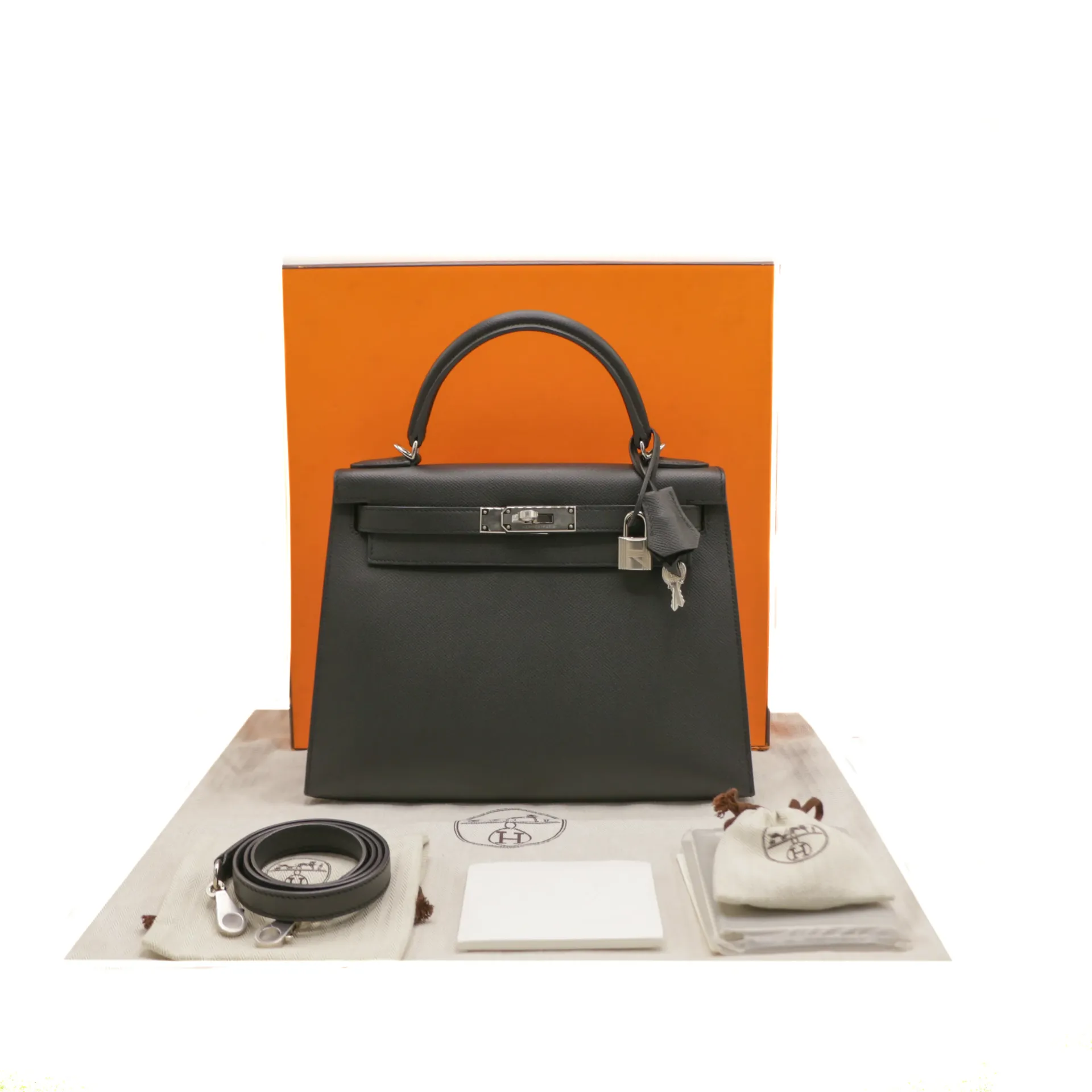 Hermes Kelly 28  Black Epsom Leather Silver Hardware 2019
