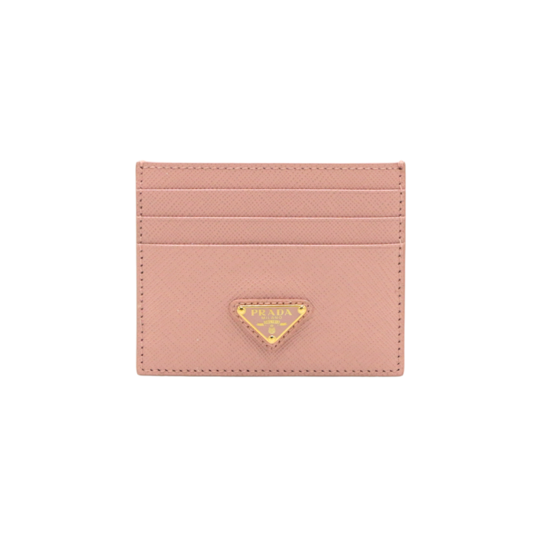 Prada Pink Saffiano Triangle Logo Card Holder