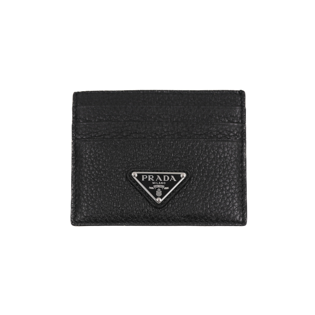 Prada Soft Leather Triangle Logo Cardholder Black