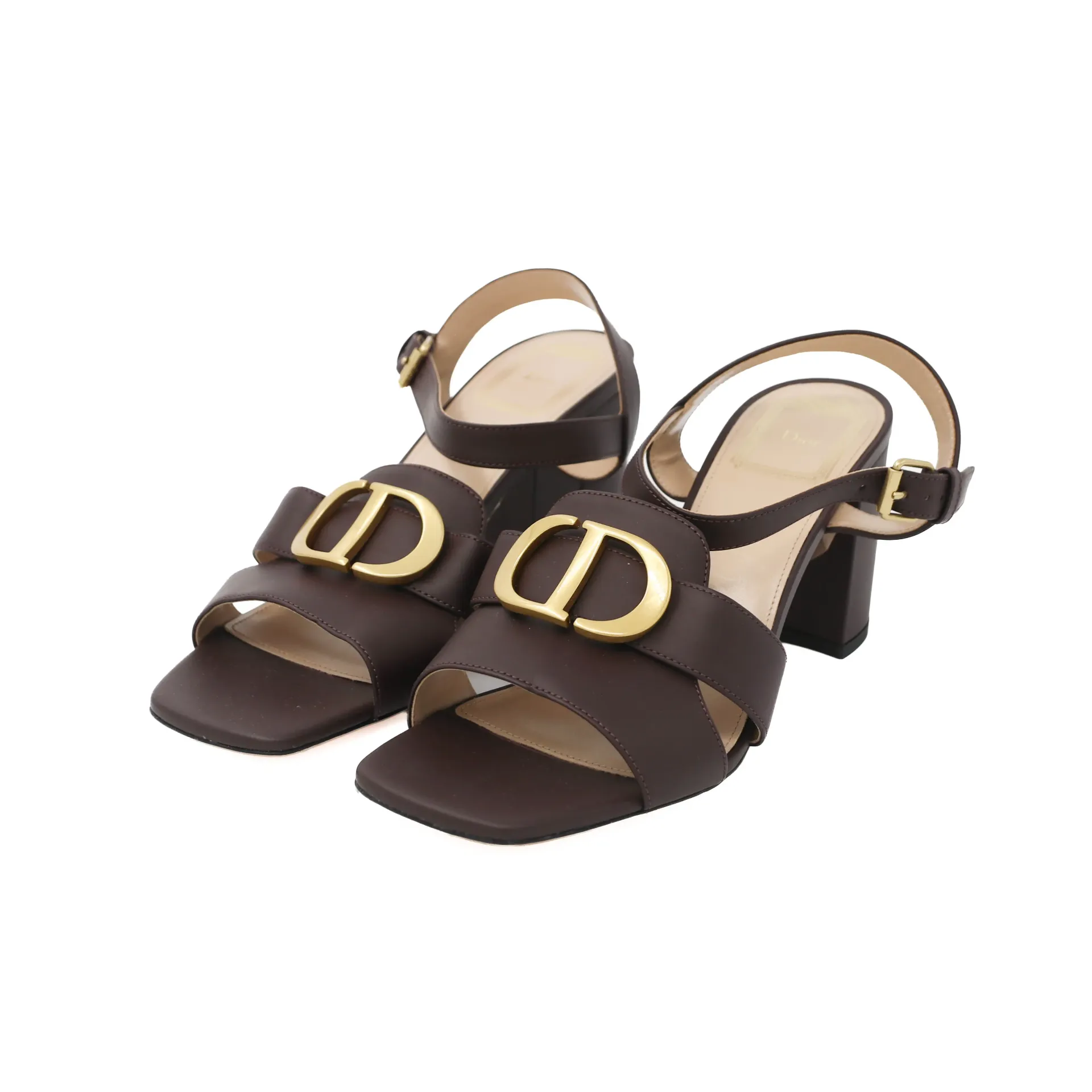 Christian Dior 30 Montaigne Heeled Slide Brown Calfskin Size 37