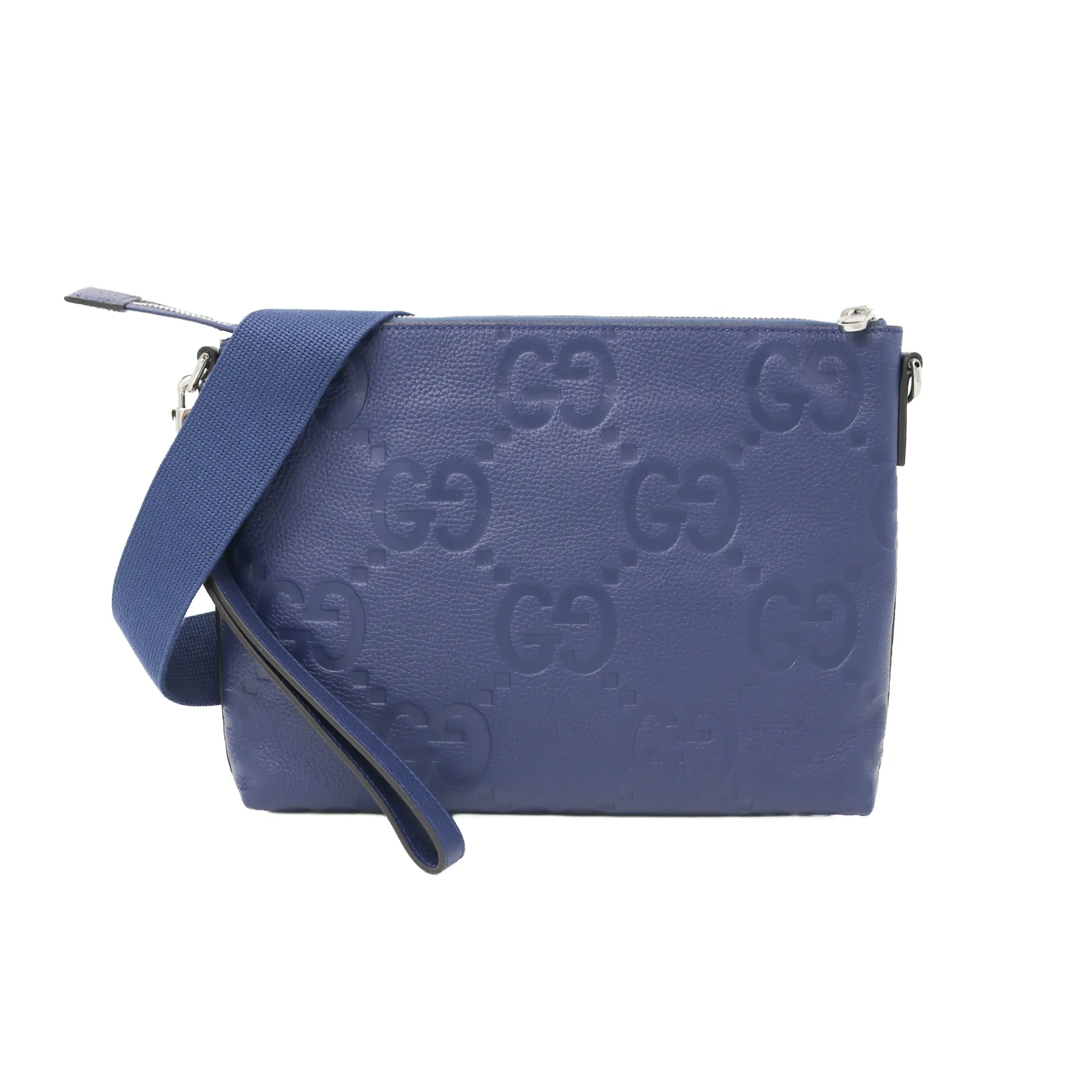 Gucci Jumbo GG Messenger Embossed Leather Blue