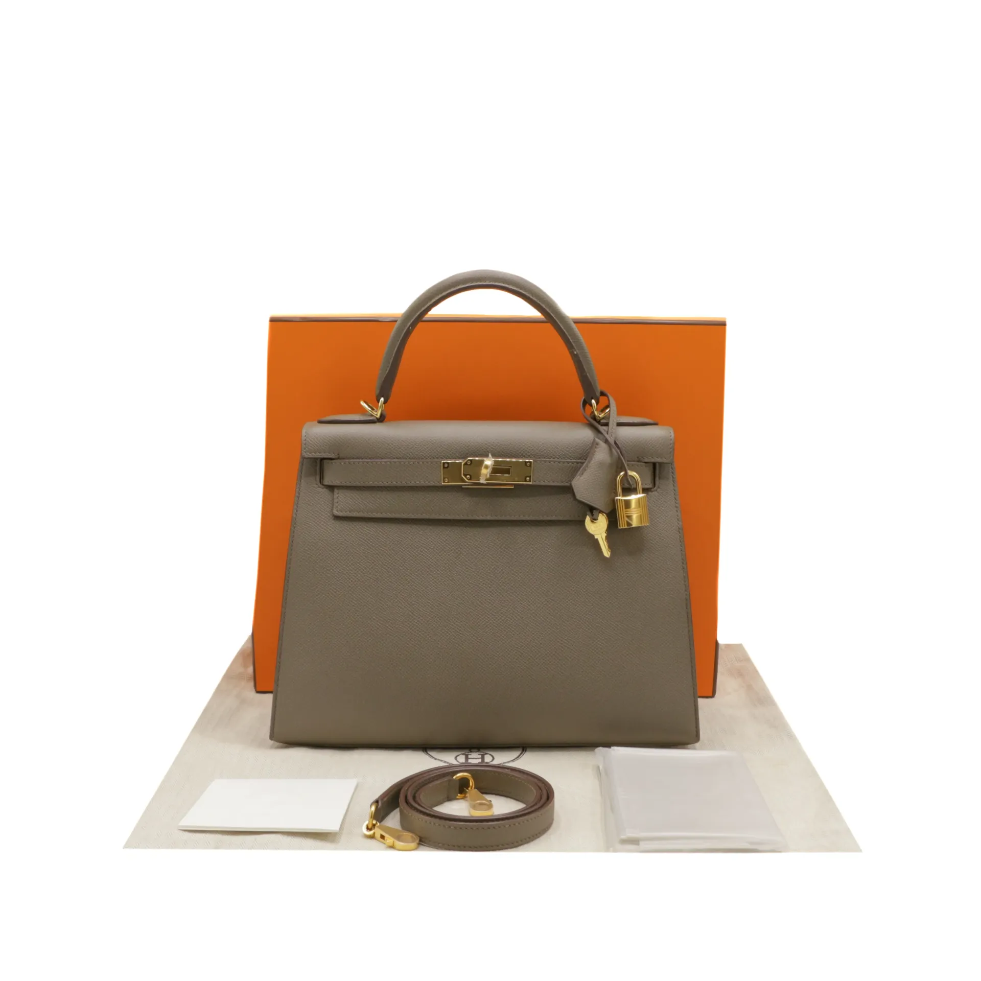 Hermes Kelly 28 Epsom  Elephant Grey A Stamp with Gold Hardware