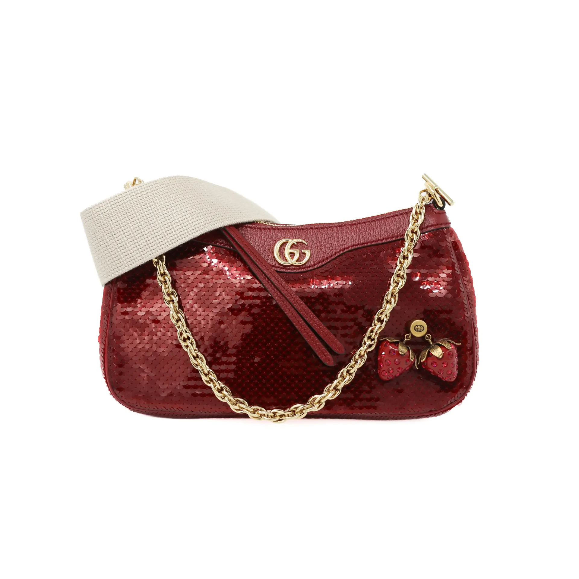 Gucci Ophidia Small Sequin Strawberry Handbag Red
