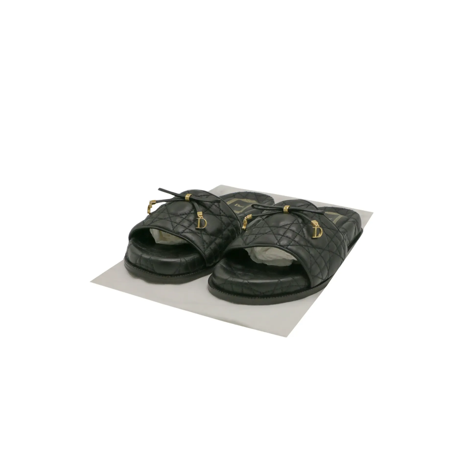 [Christian-Dior-27347] Christian Dior Cannage Slide Black Quilted Cannage Lambskin Size 40