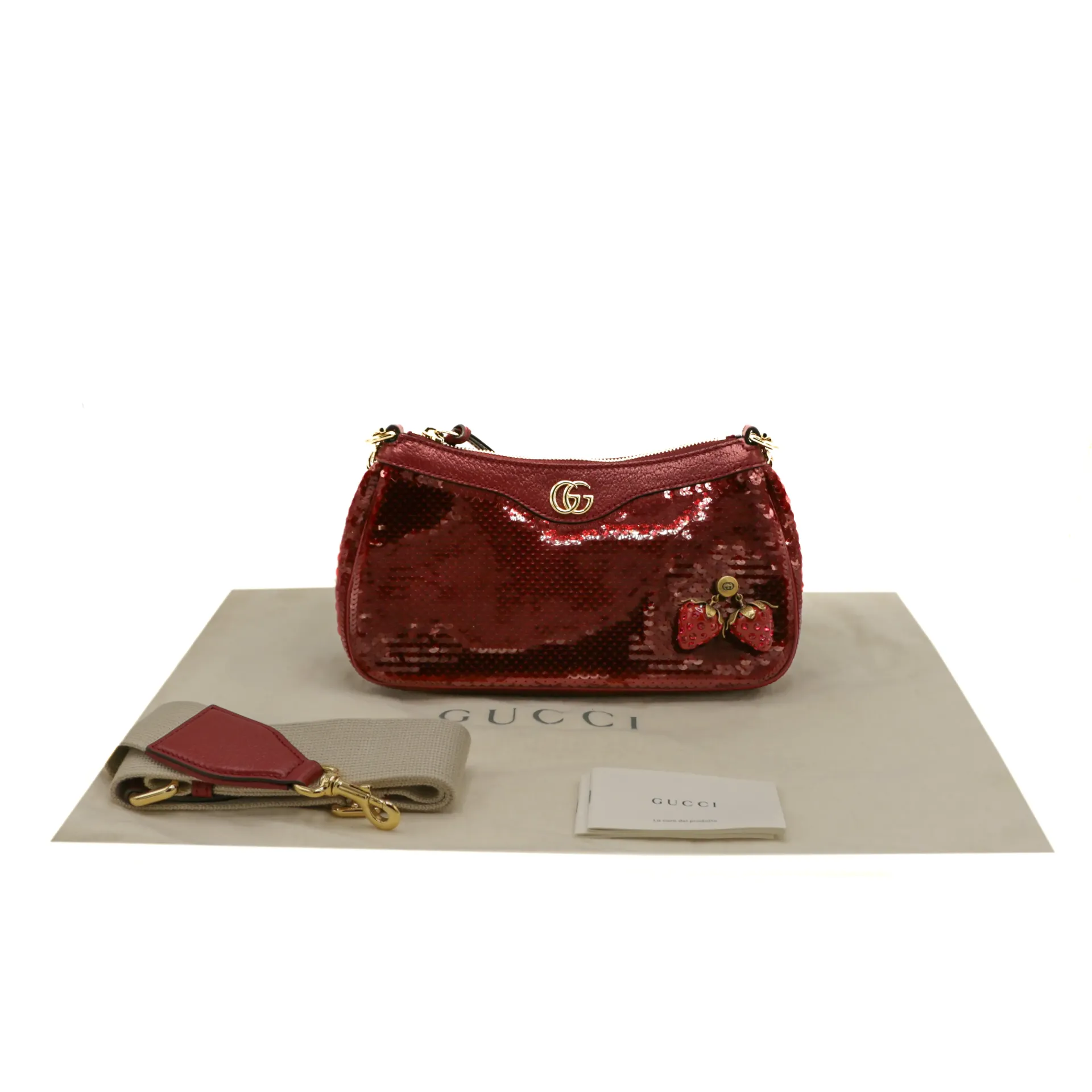 Gucci Ophidia Small Sequin Strawberry Handbag Red 735182