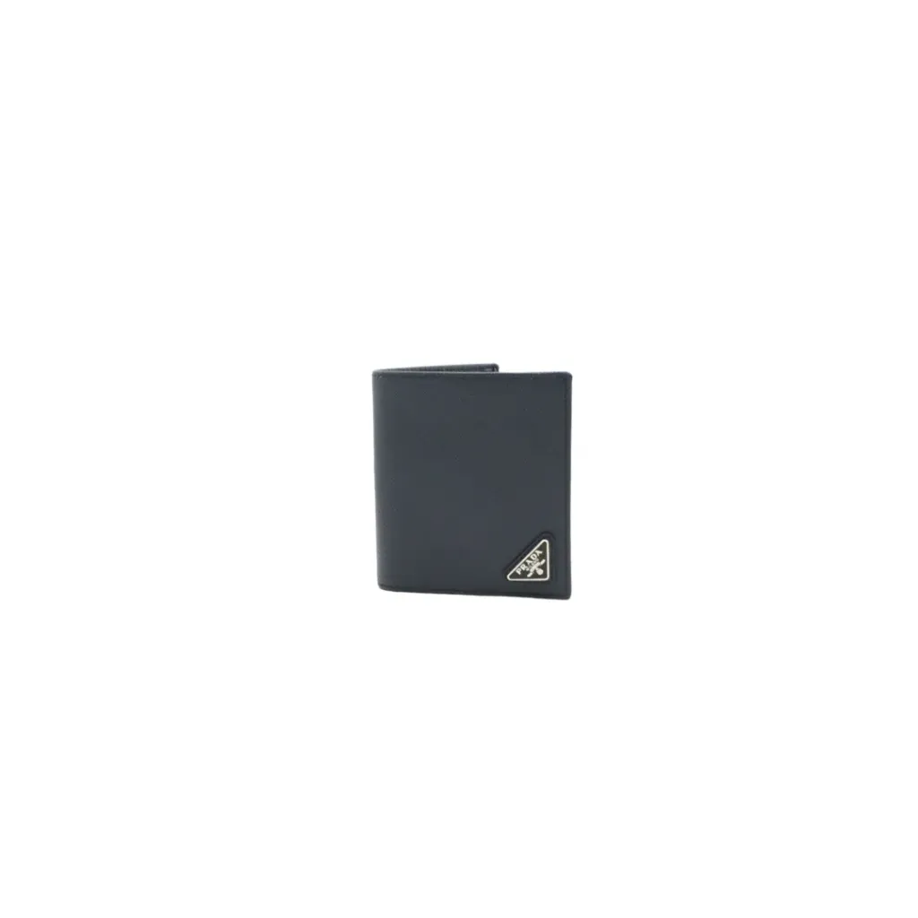 Prada Saffiano Triangle Logo Bifold Blue Wallet