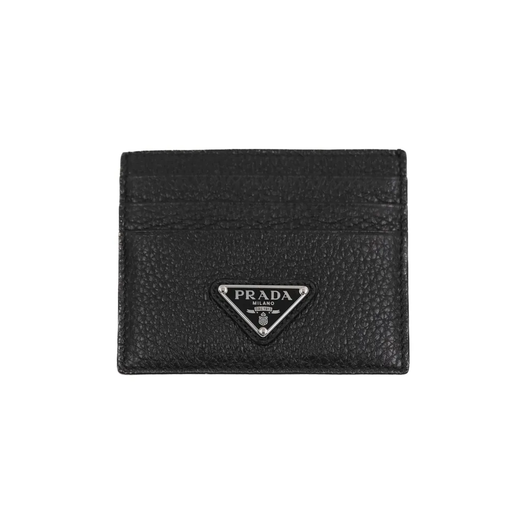 [Prada-27517] Prada Soft Leather Triangle Logo Cardholder Black