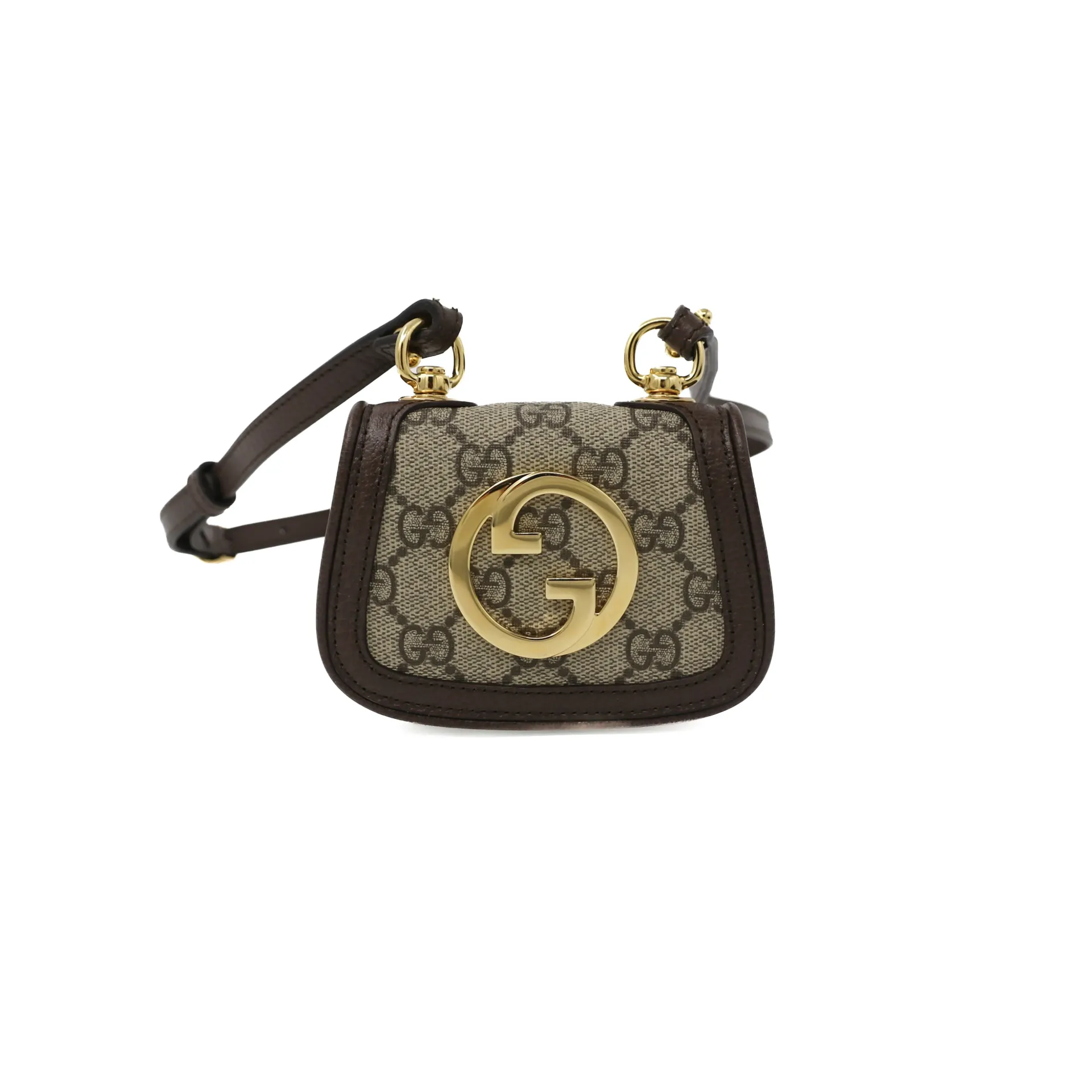 Gucci Blondie Card Case Wallet with strap GG Supreme Beeige/ Ebony 698635