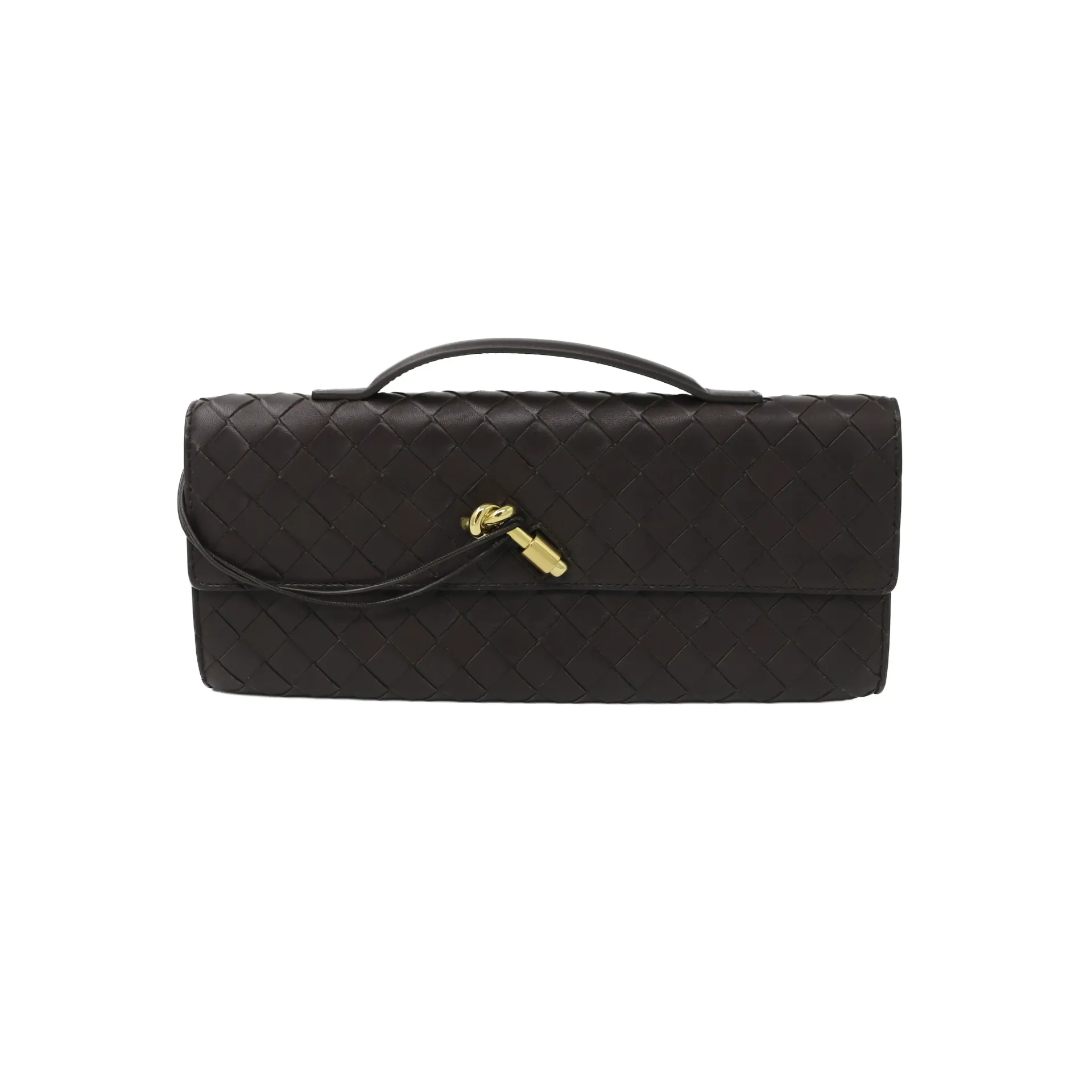[Bottega-Veneta-27598] Bottega Veneta Nappa Intrecciato Long Andiamo Top Handle Clutch